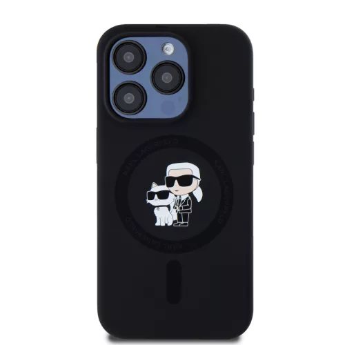 Karl Lagerfeld Liquid Silicone Karl and Choupette Magsafe tok, iPhone 15 Pro - fekete