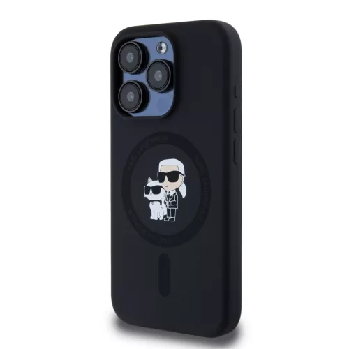 Karl Lagerfeld Liquid Silicone Karl and Choupette Magsafe tok, iPhone 15 Pro - fekete