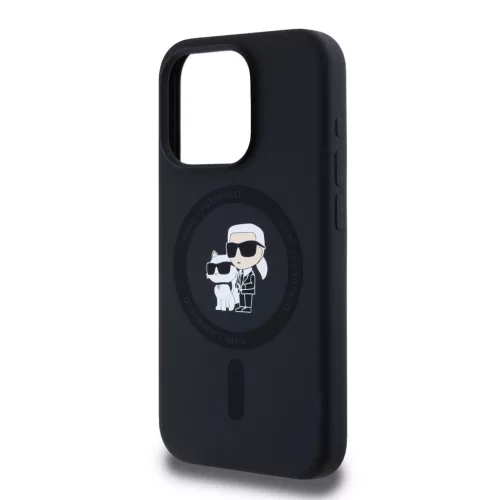 Karl Lagerfeld Liquid Silicone Karl and Choupette Magsafe tok, iPhone 15 Pro - fekete