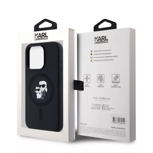 Karl Lagerfeld Liquid Silicone Karl and Choupette Magsafe tok, iPhone 15 Pro - fekete