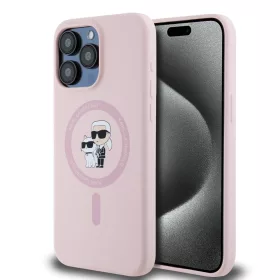   Karl Lagerfeld Liquid Silicone Karl and Choupette Magsafe tok, iPhone 15 Pro - rózsaszín