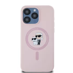   Karl Lagerfeld Liquid Silicone Karl and Choupette Magsafe tok, iPhone 15 Pro - rózsaszín