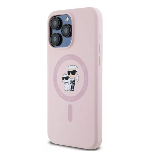 Karl Lagerfeld Liquid Silicone Karl and Choupette Magsafe tok, iPhone 15 Pro - rózsaszín