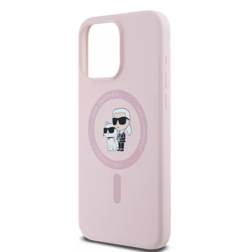 Karl Lagerfeld Liquid Silicone Karl and Choupette Magsafe tok, iPhone 15 Pro - rózsaszín