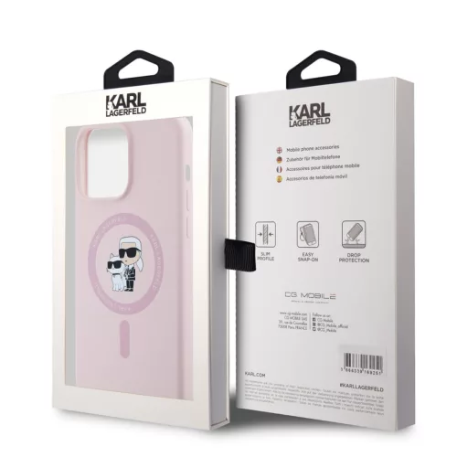 Karl Lagerfeld Liquid Silicone Karl and Choupette Magsafe tok, iPhone 15 Pro - rózsaszín