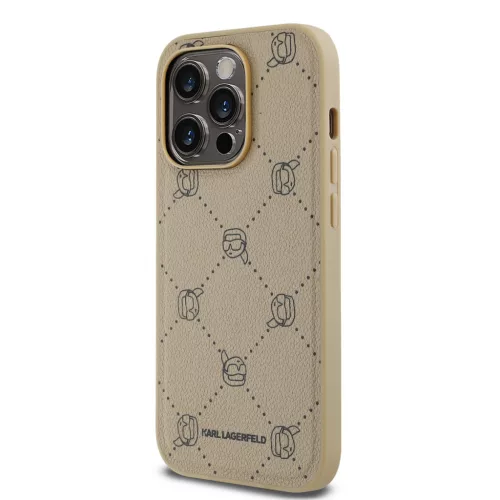 Karl Lagerfeld PU Karl Heads Pattern Magsafe tok, iPhone 15 Pro Beige