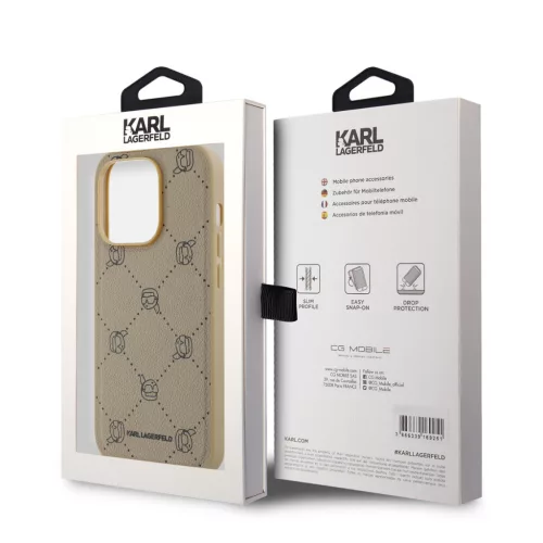 Karl Lagerfeld PU Karl Heads Pattern Magsafe tok, iPhone 15 Pro Beige