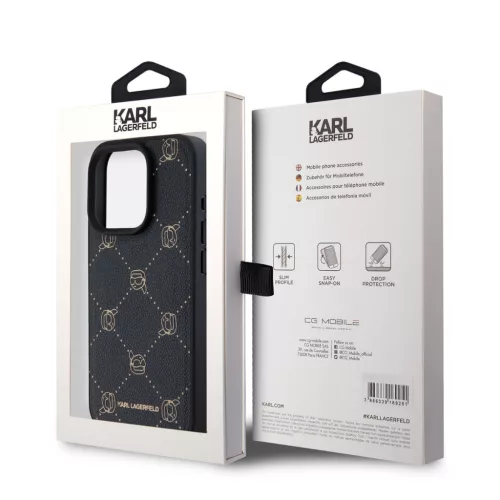 Karl Lagerfeld PU Karl Heads Pattern Magsafe tok, iPhone 15 Pro Max - fekete