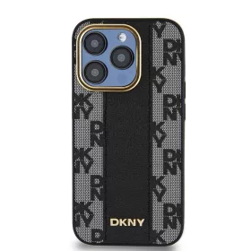   DKNY PU Leather Checkered Pattern Magsafe tok, iPhone 15 Pro - fekete