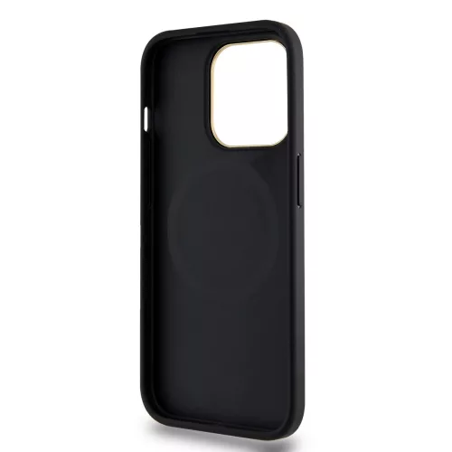 DKNY PU Leather Checkered Pattern Magsafe tok, iPhone 15 Pro - fekete