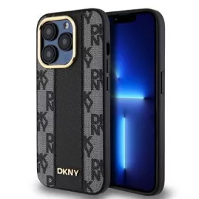   DKNY PU Leather Checkered Pattern Magsafe tok, iPhone 15 Pro Max - fekete