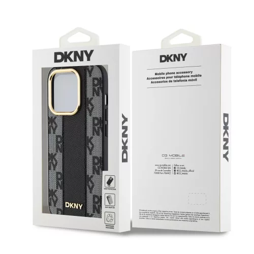 DKNY PU Leather Checkered Pattern Magsafe tok, iPhone 15 Pro Max - fekete