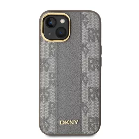   DKNY PU Leather Checkered Pattern Magsafe tok, iPhone 15 - bézs