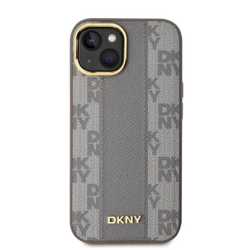 DKNY PU Leather Checkered Pattern Magsafe tok, iPhone 15 - bézs
