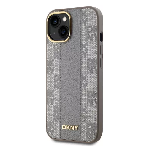 DKNY PU Leather Checkered Pattern Magsafe tok, iPhone 15 - bézs