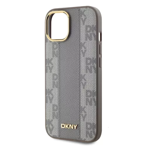 DKNY PU Leather Checkered Pattern Magsafe tok, iPhone 15 - bézs