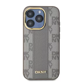   DKNY PU Leather Checkered Pattern Magsafe tok, iPhone 15 Pro - bézs