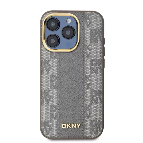 DKNY PU Leather Checkered Pattern Magsafe tok, iPhone 15 Pro Max - bézs