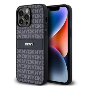   DKNY PU Leather Repeat Pattern Tonal Stripe tok, iPhone 14 Pro - fekete