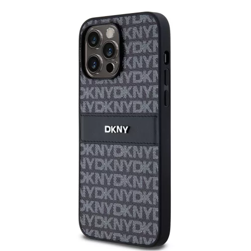 DKNY PU Leather Repeat Pattern Tonal Stripe tok, iPhone 14 Pro - fekete