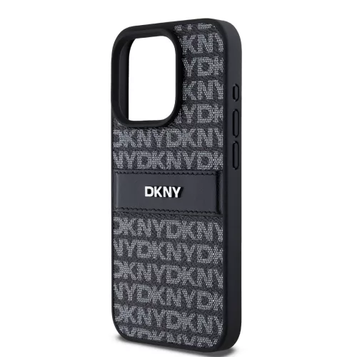 DKNY PU Leather Repeat Pattern Tonal Stripe tok, iPhone 14 Pro - fekete