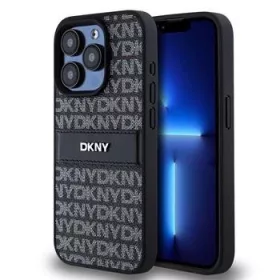   DKNY PU Leather Repeat Pattern Tonal Stripe tok, iPhone 14 Pro Max - fekete