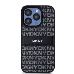   DKNY PU Leather Repeat Pattern Tonal Stripe tok, iPhone 15 Pro - fekete