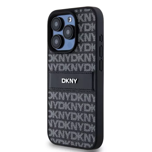 DKNY PU Leather Repeat Pattern Tonal Stripe tok, iPhone 15 Pro - fekete