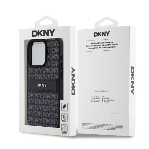 DKNY PU Leather Repeat Pattern Tonal Stripe tok, iPhone 15 Pro Max - fekete