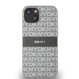   DKNY PU Leather Repeat Pattern Tonal Stripe tok, iPhone 14 - bézs