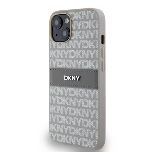 DKNY PU Leather Repeat Pattern Tonal Stripe tok, iPhone 14 - bézs