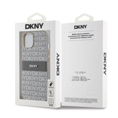 DKNY PU Leather Repeat Pattern Tonal Stripe tok, iPhone 14 - bézs