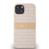 DKNY PU Leather Repeat Pattern Tonal Stripe tok, iPhone 14 - rózsaszín