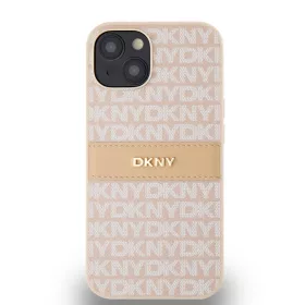   DKNY PU Leather Repeat Pattern Tonal Stripe tok, iPhone 14 - rózsaszín