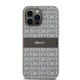   DKNY PU Leather Repeat Pattern Tonal Stripe tok, iPhone 14 Pro - bézs