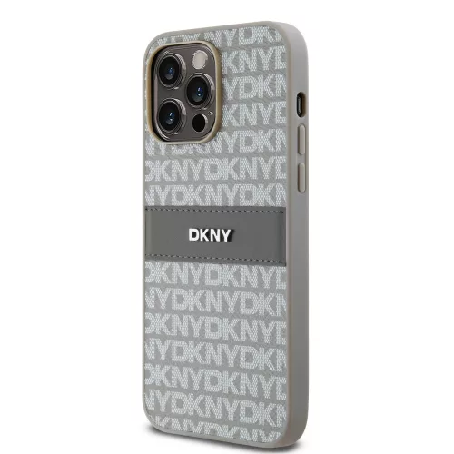 DKNY PU Leather Repeat Pattern Tonal Stripe tok, iPhone 14 Pro - bézs