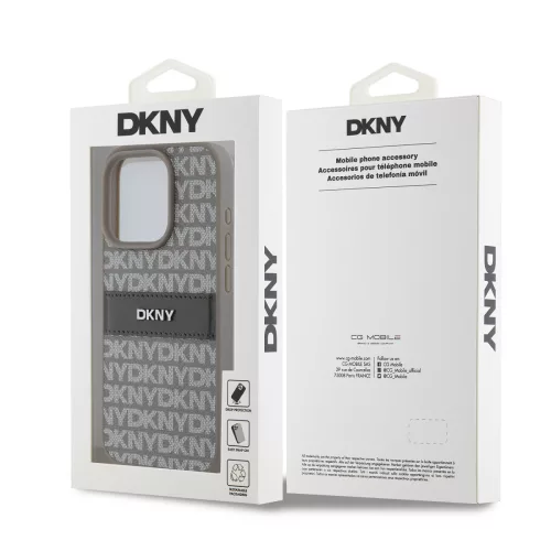 DKNY PU Leather Repeat Pattern Tonal Stripe tok, iPhone 14 Pro - bézs
