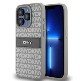  DKNY PU Leather Repeat Pattern Tonal Stripe tok, iPhone 14 Pro Max - bézs