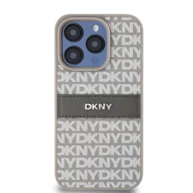   DKNY PU Leather Repeat Pattern Tonal Stripe tok, iPhone 14 Pro Max - bézs