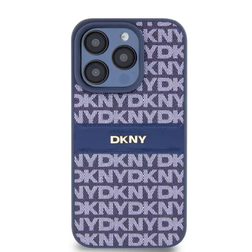 DKNY PU Leather Repeat Pattern Tonal Stripe tok, iPhone 15 Pro - kék