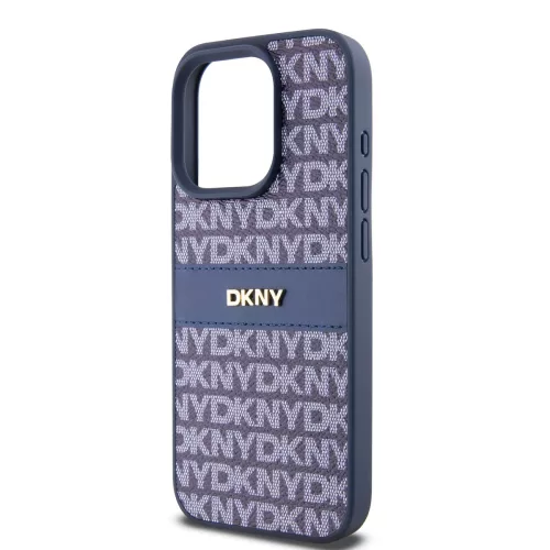 DKNY PU Leather Repeat Pattern Tonal Stripe tok, iPhone 15 Pro - kék