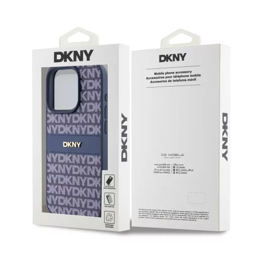 DKNY PU Leather Repeat Pattern Tonal Stripe tok, iPhone 15 Pro - kék