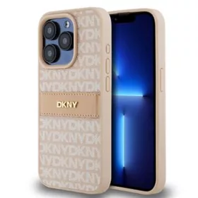   DKNY PU Leather Repeat Pattern Tonal Stripe tok, iPhone 15 Pro - rózsaszín