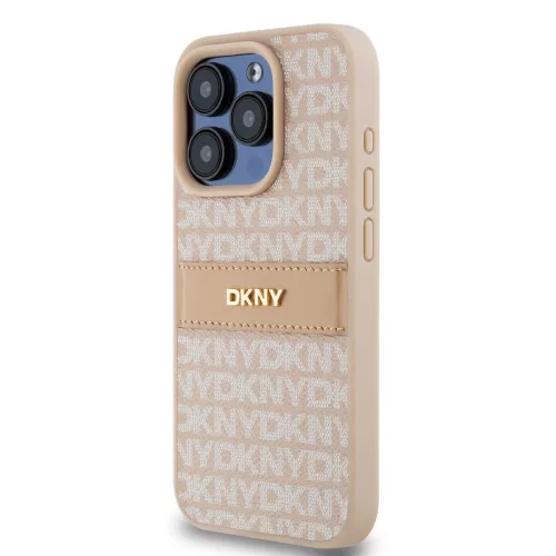 DKNY PU Leather Repeat Pattern Tonal Stripe tok, iPhone 15 Pro - rózsaszín