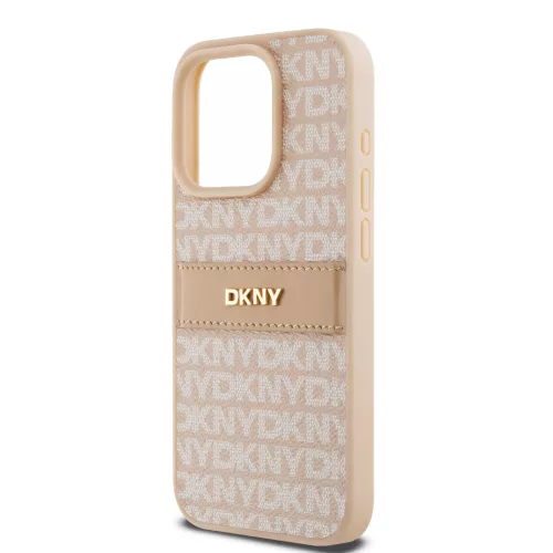 DKNY PU Leather Repeat Pattern Tonal Stripe tok, iPhone 15 Pro - rózsaszín
