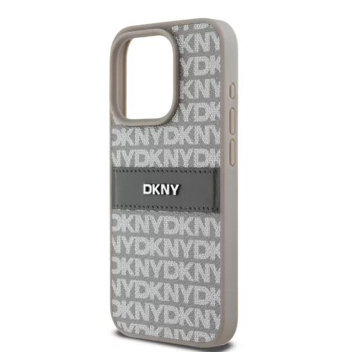 DKNY PU Leather Repeat Pattern Tonal Stripe tok, iPhone 15 Pro - bézs
