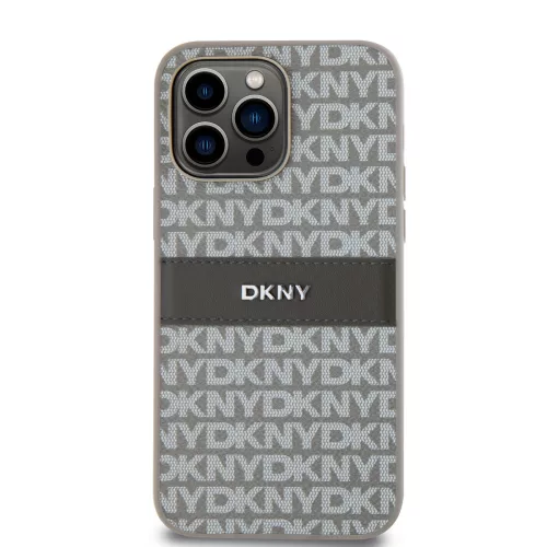 DKNY PU Leather Repeat Pattern Tonal Stripe tok, iPhone 15 Pro Max - bézs