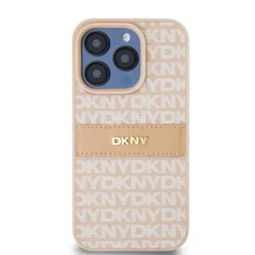   DKNY PU Leather Repeat Pattern Tonal Stripe tok, iPhone 15 Pro Max - rózsaszín