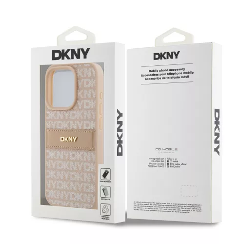 DKNY PU Leather Repeat Pattern Tonal Stripe tok, iPhone 15 Pro Max - rózsaszín
