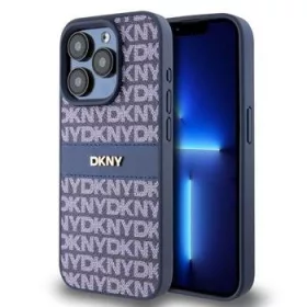   DKNY PU Leather Repeat Pattern Tonal Stripe tok, iPhone 15 Pro Max - kék